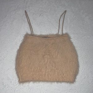 Zara Fluffy pastel pink spaghetti string bando top size S